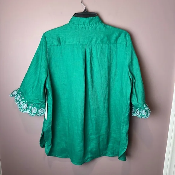 NWT Tuckernuck Hyacinth House Embroidered Linen Montauk Lounge Shirt Green - Picture 11 of 12